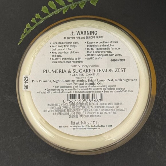 BBW Plumeria + Sugared Lemon Zest Bath & Body Works 3 Wick Candle - Picture 10 of 10